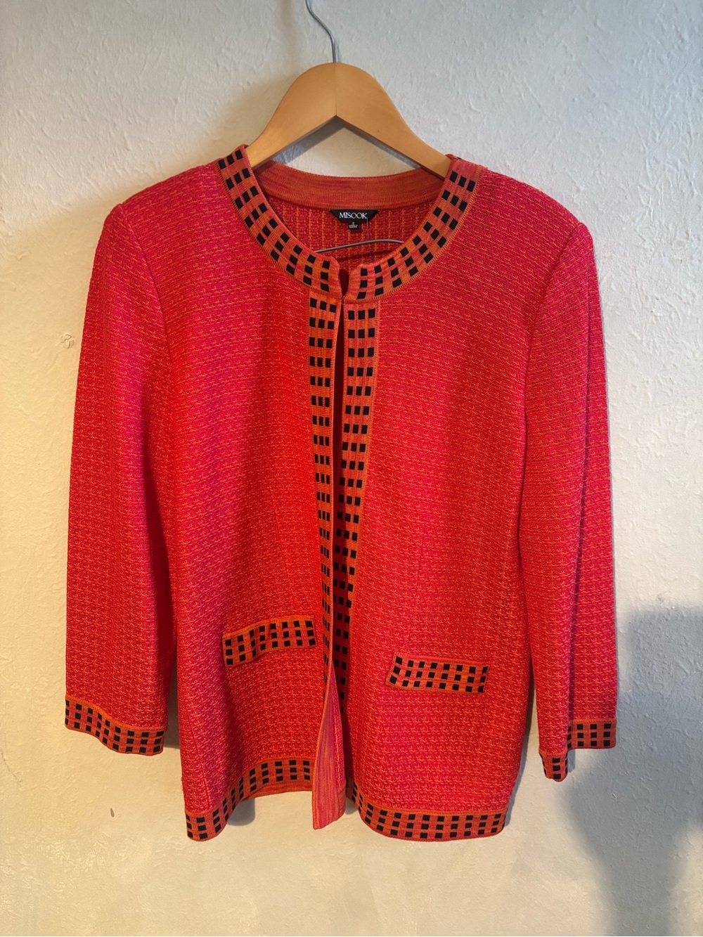 Missoni Red Knit Open-Front Jacket with Black Trim